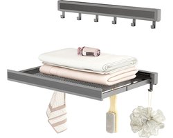 Aan de muur bevestigde kledingdroogrek, opvouwbaar wasdroogrek, 44cm brede aluminium opvouwbare hangende garderobe met 6 handdoekhaken - grijs