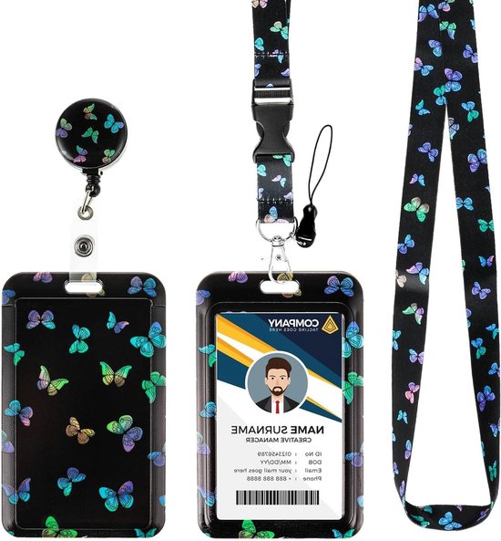 Uniclife Modieuze glijdende badgehouder katten verf splash plastic hoesje met intrekbare badge reel karabijnhaak clip & afneembare lanyard riem verticale kaartbeschermer voor werknemer verpleegkundige