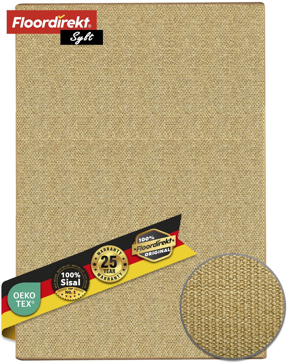 FLOORDIREKT Tapijtloper op Maat Gemaakt Sylt - Gemaakt van Sisal - Brug voor Binnenruimtes - Modern Woonvloerkleed - Natuur - 50 x 100 cm