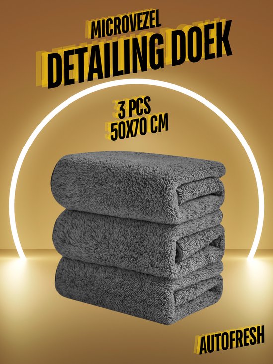 Drie grijze microvezeldoeken, 50x70 cm, "MICROVEZEL DETAILING DOEKEN 3 PCS 50X70 CM AUTOFRESH"