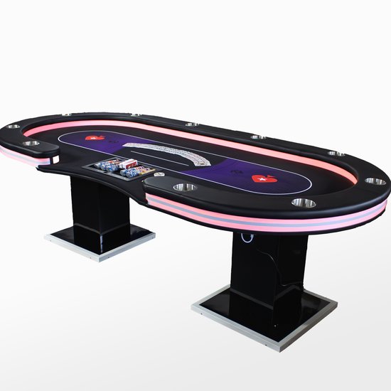 Luxe Pokertafel – 10 Personen | LED verlichting | 260cm | rake box
