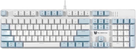 SunSonny N-J9PRO Mechanisch Gaming Toetsenbord Wit/ Blauw - 104 Keys Ergonomisch Bedraad RGB Gaming Keyboard - Red Switches