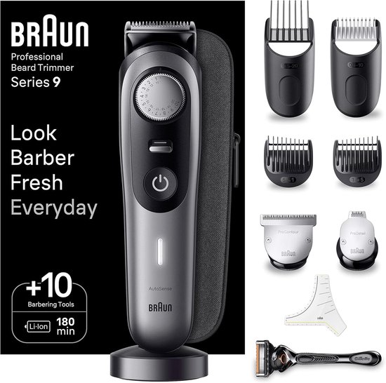 Braun BeardTrimmer Baardtrimmer Series 9 BT9420, Trimmer Met Kapperstools en 180 Minuten Gebruiksduur