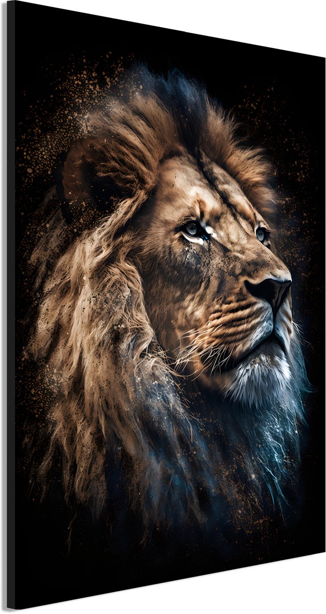 Wanddecoratie Metaal - Aluminium Schilderij Majestueuze schaduwkoning opstijgt - 60 x 40 cm - Leeuw - Muurdecoratie woonkamer en slaapkamer - Inclusief ophangsysteem - Modern - Modern - Displate alternatief