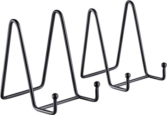 Set van twee zwarte metalen bordenstandaarden.