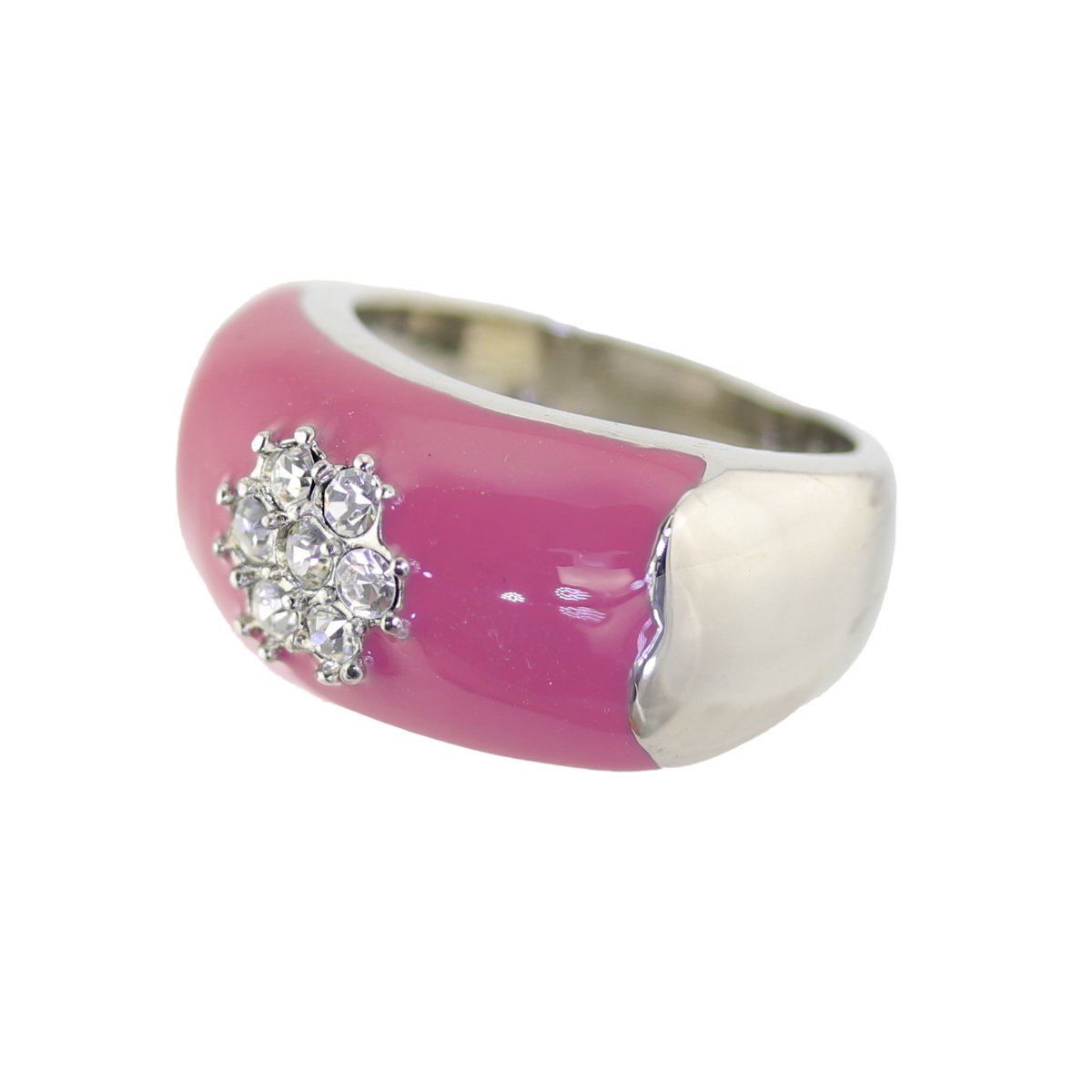 Behave - Ring - rhodium plating - fuchsia emaille - kristalstenen - nikkelvrij - inclusief geschenkzakje