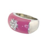 Behave - Ring - rhodium plating - fuchsia emaille - kristalstenen - nikkelvrij - inclusief geschenkzakje