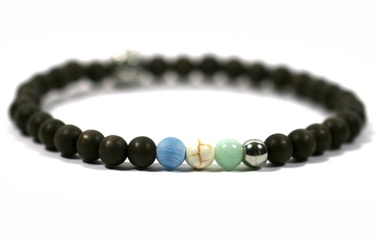 Bracelet Garçons - bois brun 6 mm - pierre précieuse colorée