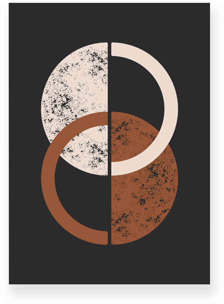 Yisual Poster 50x70 cm - Halve Manen - Cirkels - Bruin - Gebroken Wit - Abstract - Modern - Muurdecoratie - Wanddecoratie Beige