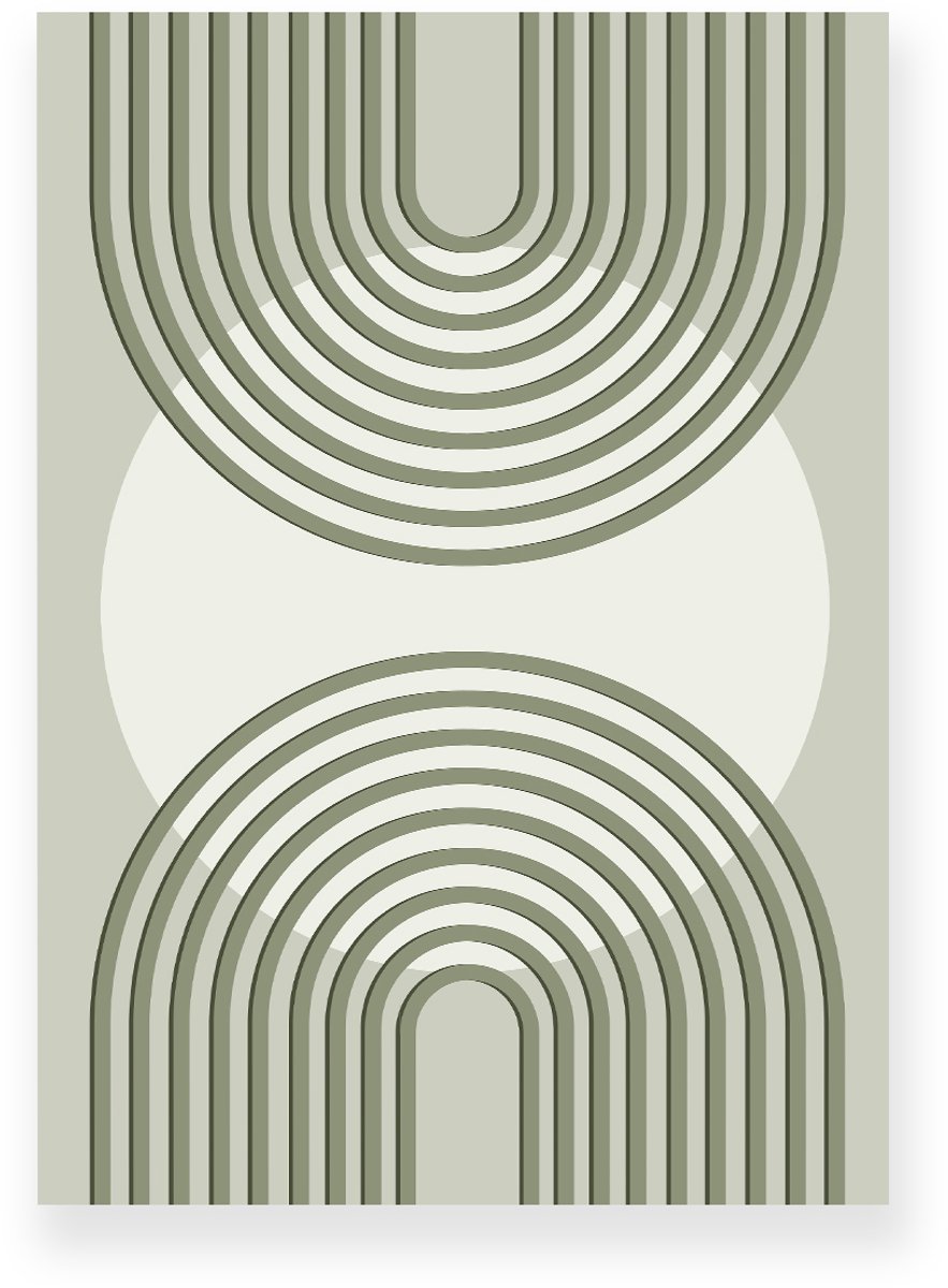 Yisual Poster 50x70 cm - Halve Bogen - Cirkel - Donkergroen - Lichtgroen - Abstract - Japandi - Muurdecoratie - Wanddecoratie