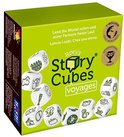 Rory's Story Cubes Voyages doos met groen design en illustraties van reisonderwerpen.