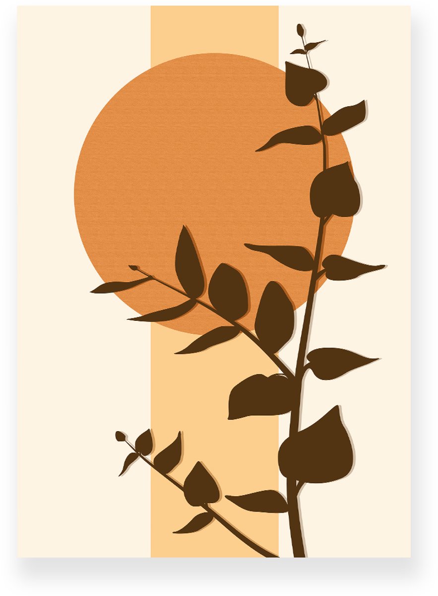 Yisual Poster 20x30 cm - Eucalyptus - Plant - Oranje - Bruin - Minimalistisch - Japandi Muurdecoratie - Wanddecoratie