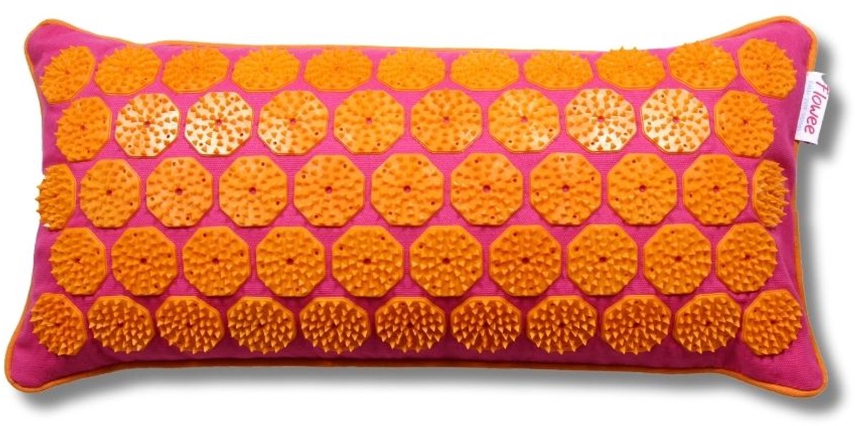 Goedkoopste Flowee Spijkerkussen ECO - Fuchsia met oranje - Vulling Boekweitkaf - 44x22 cm - Acupressuur - Acupunctuur - Shakti Massage - Let op zonder spijkermat!