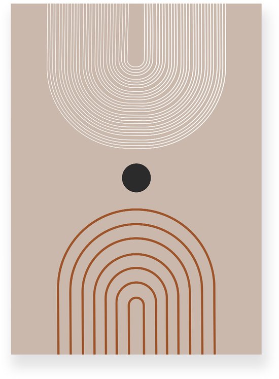 Poster 50x70 cm - Halve Bogen - Lijnen - Taupe - Bruin - Minimalistisch - Japandi - Muurdecoratie - Wanddecoratie