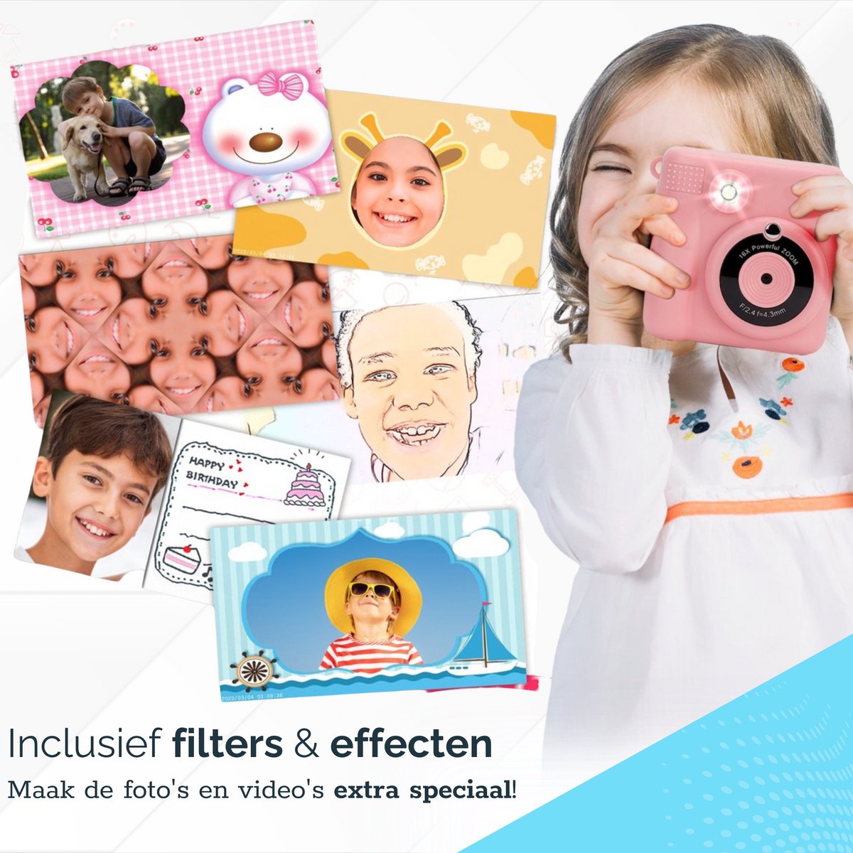 Digitale Instant Kindercamera Montessori speelgoed 10-in-1 Interactieve Speelgoed Camera - Educatief speelgoed met Smartgames - Kinderspeelgoed 4 Jaar tot 10 Jaar. Fototoestel voor Kinderen – Blauw thumbnail 5