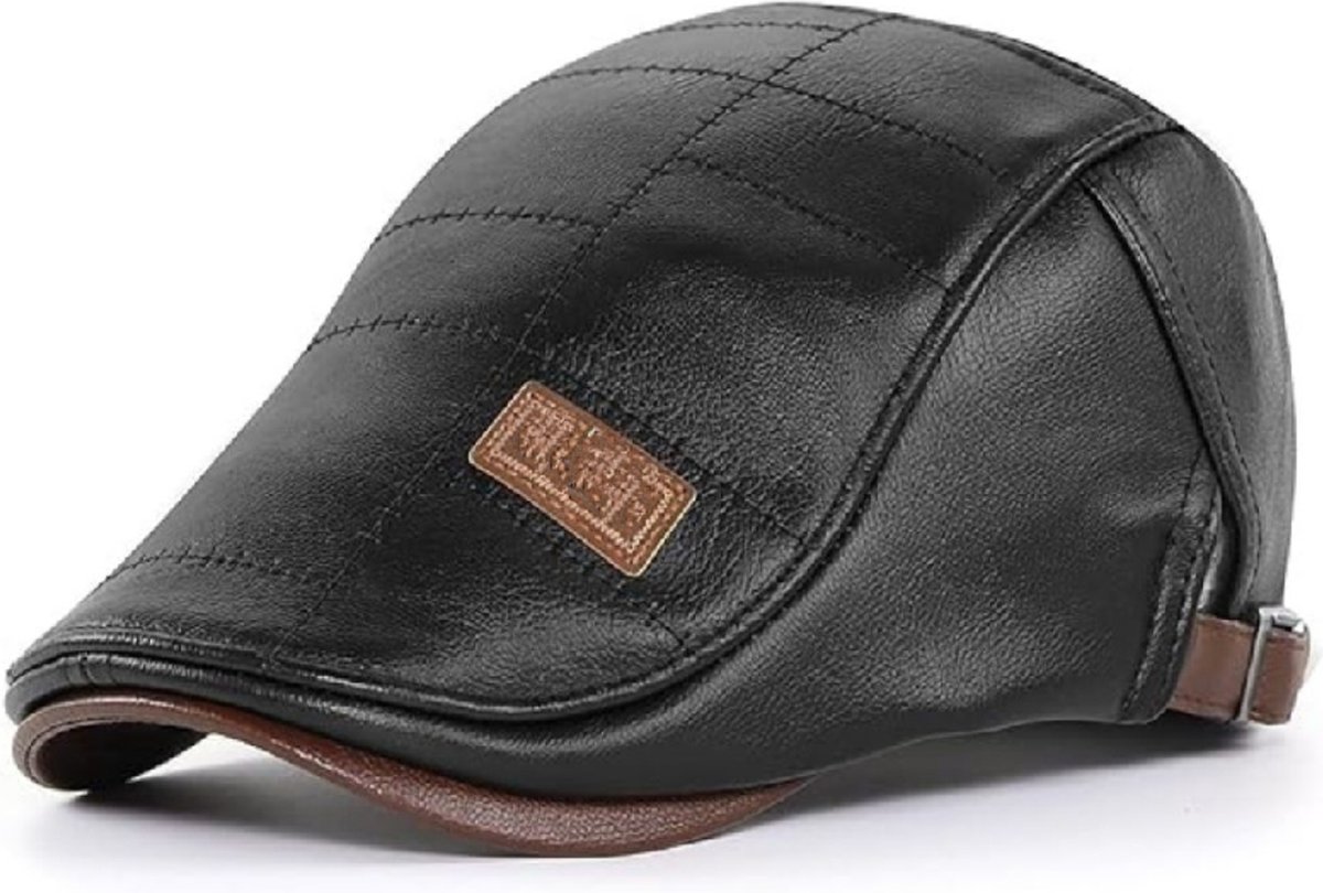 Vivva - Flat Cap - Flatcap - Pet Heren - PU Leren Pet - Heren Pet - Platte Pet - Herenpet - Zwart - BERETON