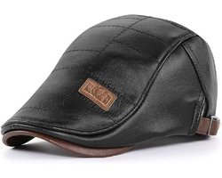 Vivva - Flat Cap - Flatcap - Pet Heren - PU Leren Pet - Heren Pet - Platte Pet - Herenpet - Zwart - BERETON