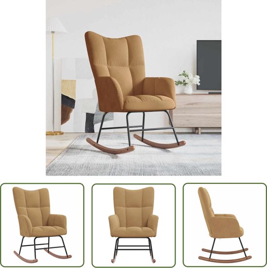 The Living Store Fauteuil balançoire motif Block - 61 x 78 x 98 cm - Velours Marron