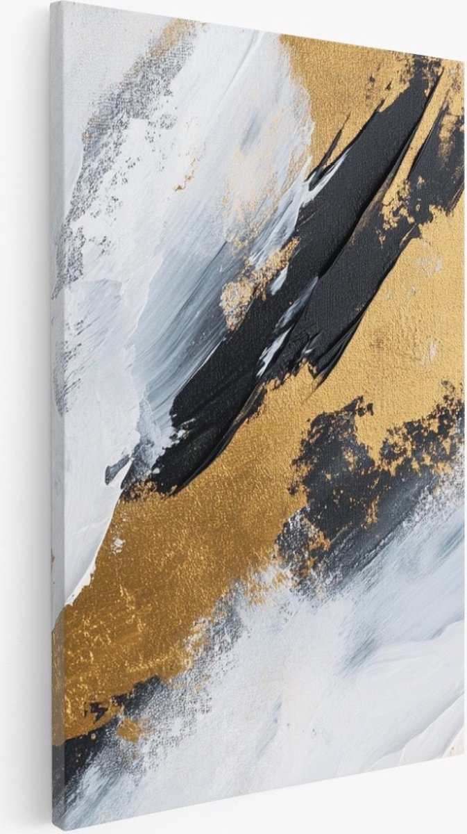 Saammp Canvas Schilderij - zwart goud patroon - Abstract kunstwerk - 30x40 - Foto op canvas - Wanddecoratie - Muurdecoratie Woonkamer - Slaapkamer decoratie - Canvas Print Multicolor