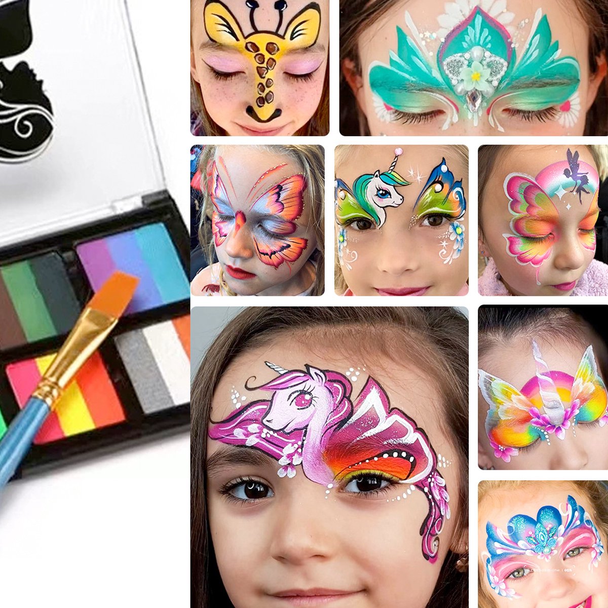 Professionele Kinderschmink Set - 26 Kleuren - Waterbasis - Incl. 10 Penselen & Sjablonen - Hét Ideale Koningsdag & Festival Cadeau - Veilig voor Kind & Volwassenen — afbeelding 2