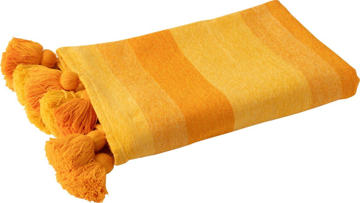 J-Line plaid Strepen + Kwastjes - katoen - oranje