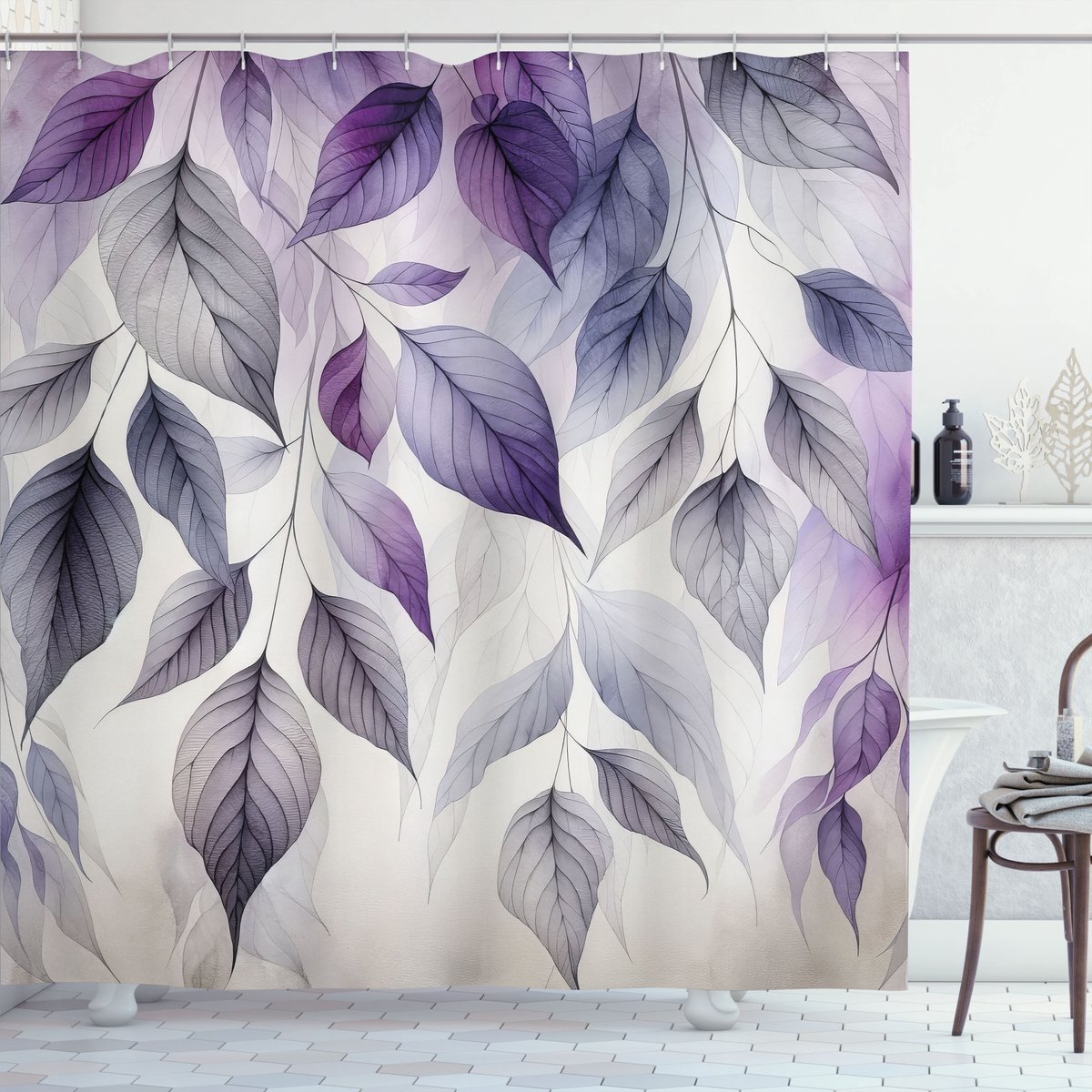 New Bed Paars Neervallende bladeren herfst Douchegordijn Badkamer Decor Set met Haakjes, 180 cm B x 200 cm L