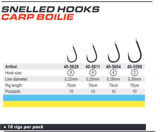 Snelled Hooks 'Carp' - Haakmaat #2 - 0.30mm - 70cm - 10 stuks - Karper, Penvis, Dobber, Witvis Onderlijnen van Cormoran — afbeelding 2