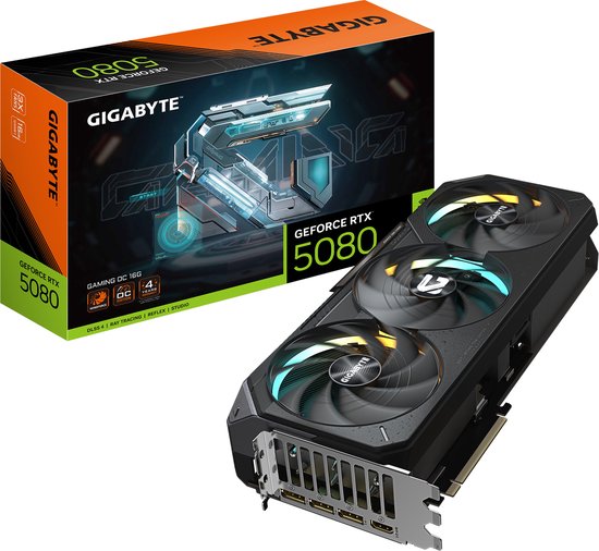 GIGABYTE GeForce RTX 5080 GAMING OC 16G - Videokaart - 16GB GDDR7 - PCIe 5.0 - 1x HDMI - 3x DisplayPort