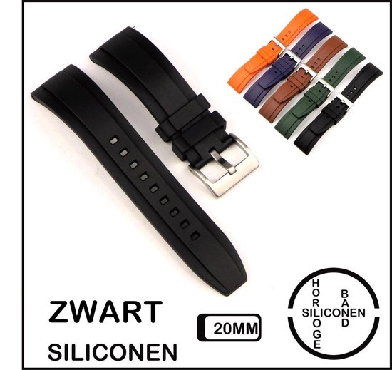 20mm Rubber horlogeband Zwart passend op o.a Casio Seiko Citizen en alle andere merken - 20 mm Bandje - Horlogebandje horlogeband, Siliconen