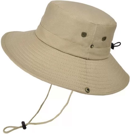 Safari Hoed - Heren Dames Maat 56/58 Outdoor Hoedje Vissershoed Zonnehoed Jungle UV Hoed Cowboy Hoed - Beige