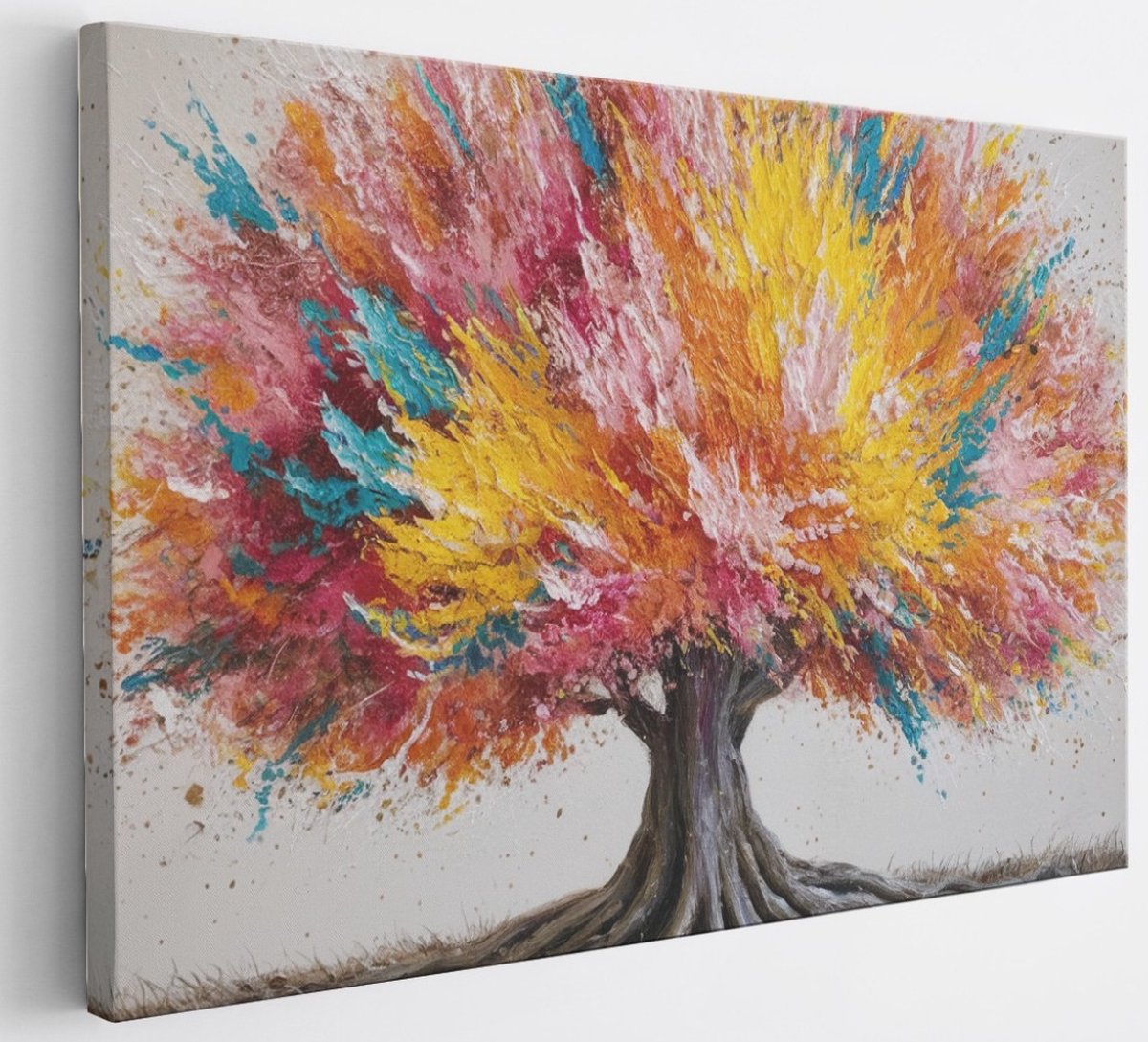 Saammp Canvas Schilderij - Kleurrijke boom - Abstract - 70x50 - Foto op canvas - Wanddecoratie - Muurdecoratie Woonkamer - Slaapkamer decoratie - Canvas Print Multicolor