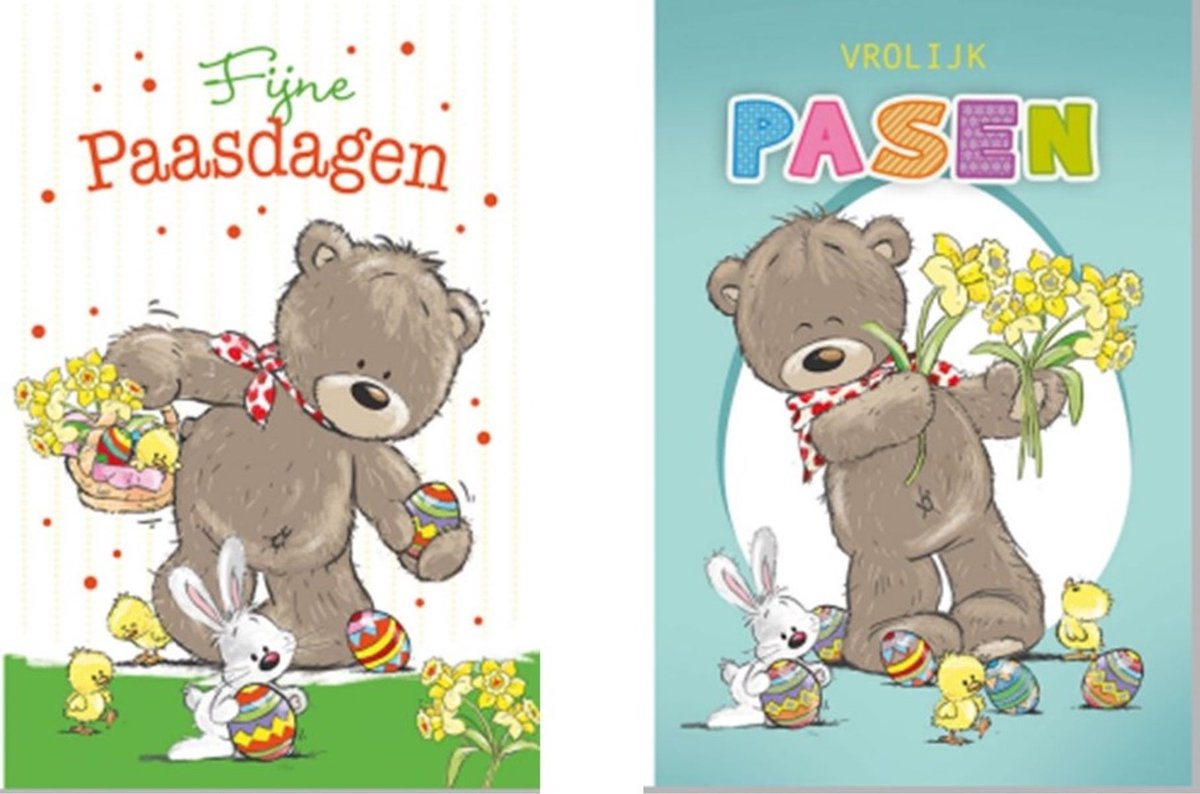 2 Luxe Paaskaarten - Vrolijk Pasen - Fijne Pasendagen - Pasen - Set van 2 wenskaarten - Met gekleurde envelop
