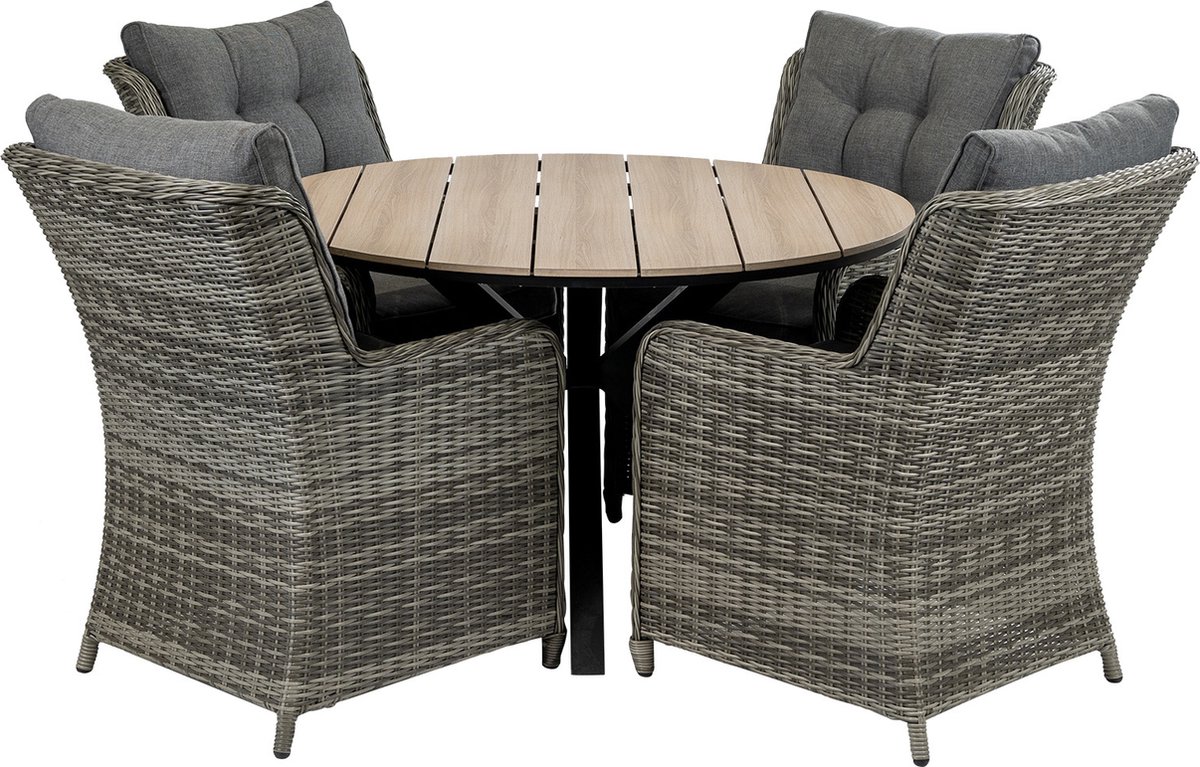 5-delige ronde tuinset | 4 Dublin tuinstoelen (AG) | ⌀120cm Cyprus tuintafel (Wood)
