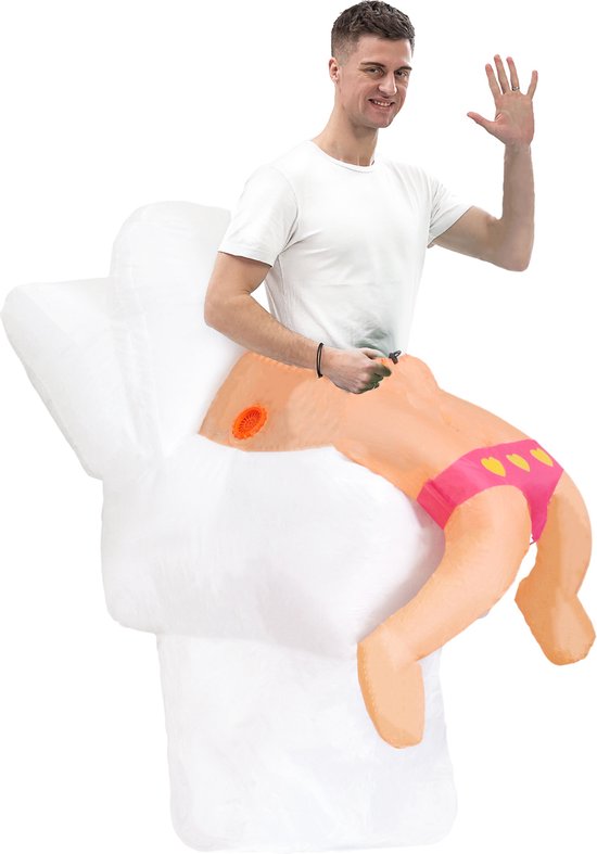 KIMU® Opblaas Kostuum Zittend op Toilet - Opblaasbaar pak - Toiletpak Mascotte Opblaaspak - Opblaasbare Volwassenen WC Plee Dames Heren Halloween