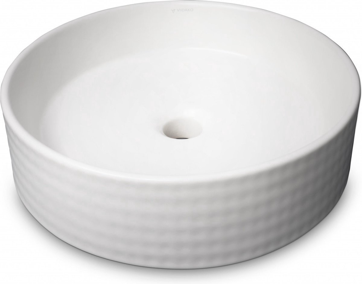 Waskom van Keramiek Mat Wit - Wastafel Rond - Nano Coating - Hoogwaardige afwerking - 40 cm Ø