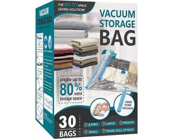 LitaLife - Vacuumzakken – Bespaar 80% Ruimte | 30 pack | Herbruikbare Vacuum zakken voor Kleding, Dekbedden, Beddengoed & Reisbagage | Luchtdichte & Waterdichte Compressiezakken met Handpomp