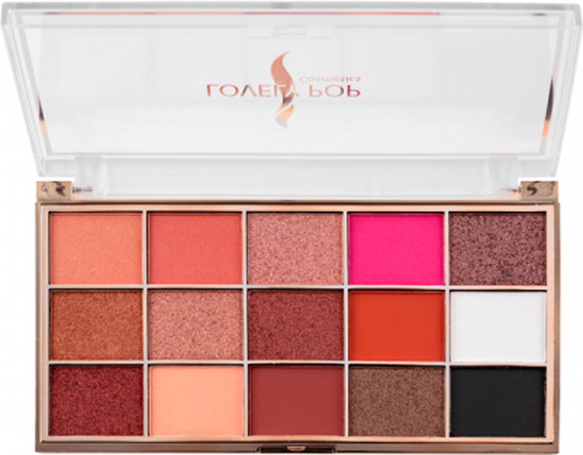 Lovely Pop Cosmetics - Oogschaduw Palette - 15 Tinten bruin/goud/abrikoos/beige/roze/wit/zwart - 1 Doos met 21 gram inhoud - Afmeting doos: 16,2 x 8,3 centimeter - Nummer 06