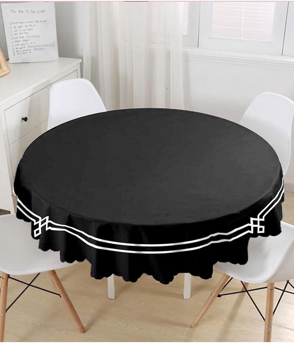 Rond Tafelkleed Ø140cm - Witte kader - Fluweel - Bedrukt Velvet Textiel - Tafellaken - Tafelkleden - Tafellaken