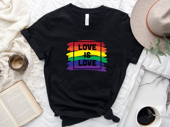 Lykke LGBTQ Unisex T-Shirt| Love is Love T-shirt| Pride | Rainbow Heren – Dames |Zwart| Maat XL