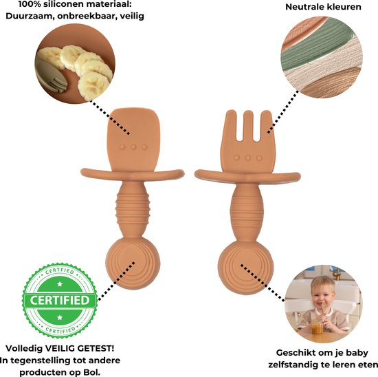 Jikkies Baby Bestek - Kinderbestek - Baby - Oefenbestek - Kraamcadeau - Duo Pack - Taupe & Groen van Merkloos — afbeelding 5