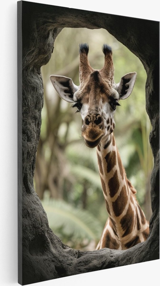 Saammp Canvas Schilderij - Glurende Giraffe - Abstract - Dieren - 40x50 - Foto op canvas - Wanddecoratie - Muurdecoratie Woonkamer - Slaapkamer decoratie - Canvas Print Multicolor