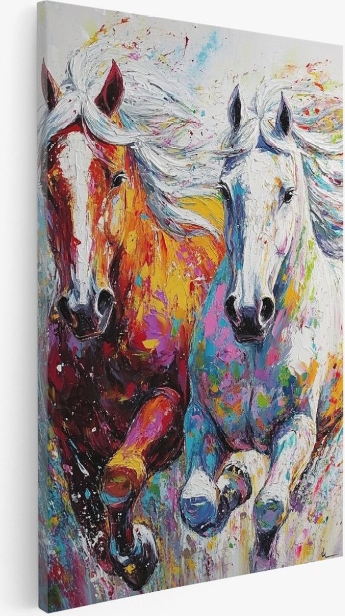 Saammp Canvas Schilderij - Paard - Abstract - Verfspetters - Dieren - 30x45 - Foto op canvas - Wanddecoratie - Muurdecoratie Woonkamer - Slaapkamer decoratie - Canvas Print Multicolor