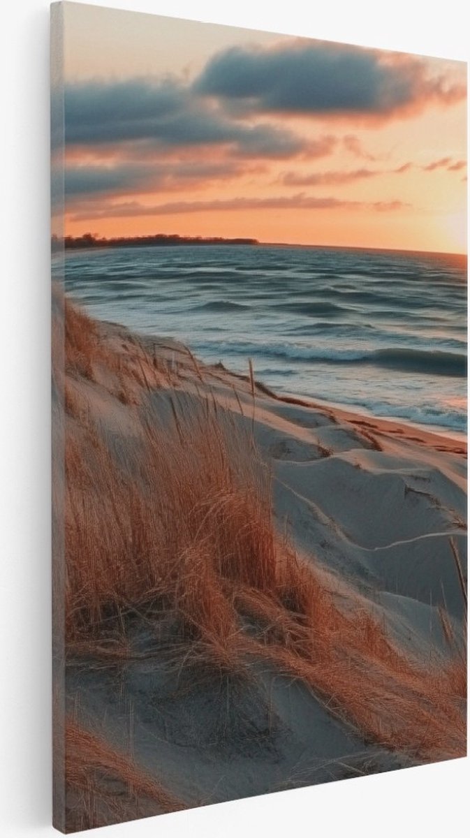 Saammp Canvas Schilderij - Zwart-Wit - strand en zee - Duinen - 50x70 - Foto op canvas - Wanddecoratie - muurdecoratie Woonkamer - Slaapkamer decoratie - Canvas Print Multicolor