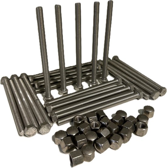25 boulons à tête hexagonale M8 x 120 DIN 933 en acier inoxydable A2 avec écrous borgnes en acier inoxydable