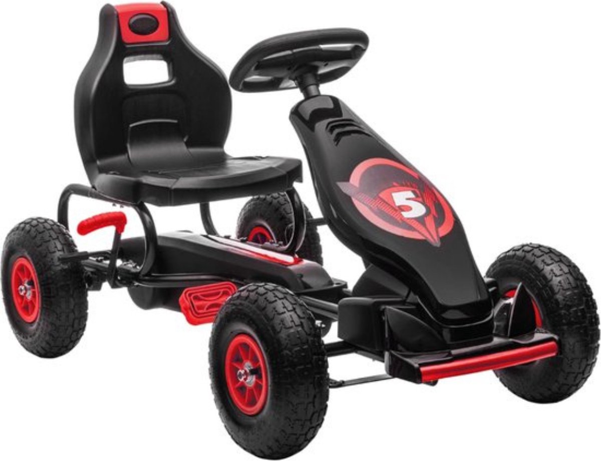 Thuys – Skelter voor Jongens – Go Kart voor Kinderen – Meisjes – 5 Jaar – Handrem – Antislip Voetpedaal – Hoogwaardig Materiaal – Zwart Rood