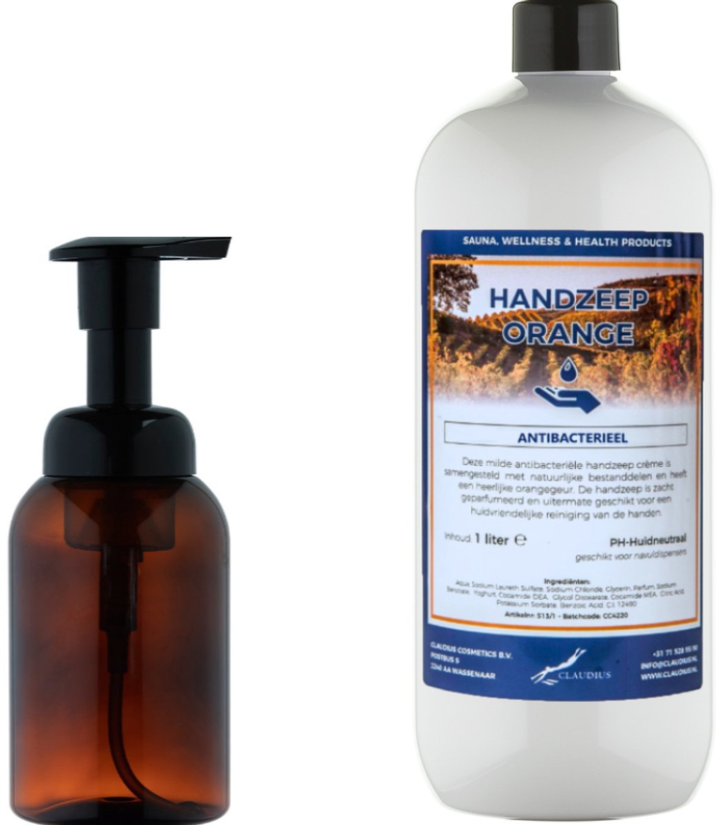 Goedkoopste Zeepdispenser 300 ml amber bruin hervulbaar 1 liter Handzeep Orange navulling