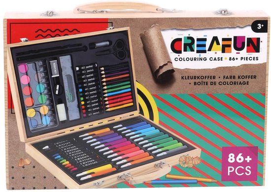 Creafun - Kleurkoffer Kist - 86-delig Hout