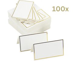Joya Party® 100 x Naamkaartjes voor Tafelschikking van 100 stuks voor een Bruiloft of Feest | Tafelkaartjes Goud met Wit | Tafel Plaatskaartjes