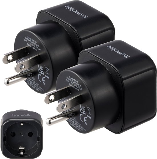 kwmobile 2x reisstekker type B - Ideale reisadapter voor reizen in Amerika Canada en Thailand - Reis stekker EU naar USA - Reis adapter - Zwart