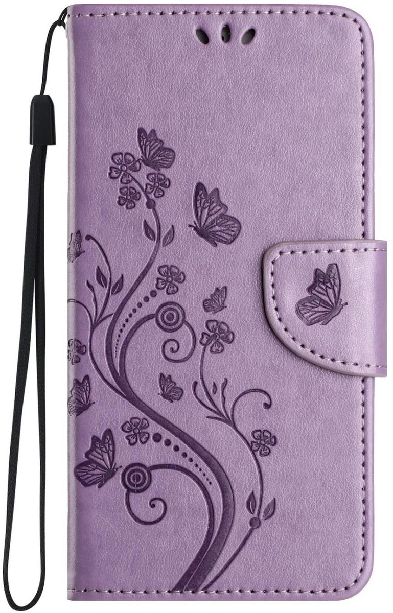Mobigear Telefoonhoesje geschikt voor Samsung Galaxy A56 Hoesje | Mobigear Flowers Bookcase Portemonnee | Pasjeshouder voor 2 Pasjes | Telefoonhoesje voor Pinpas / OV Kaart / Rijbewijs - Paars